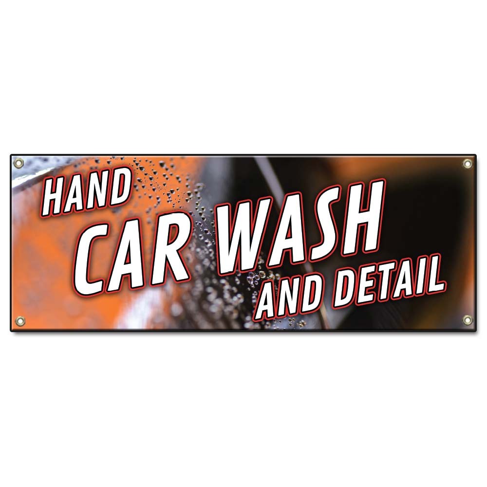 Hand Car Wash and Detail Banner Concession Stand Food Truck Single Sided
