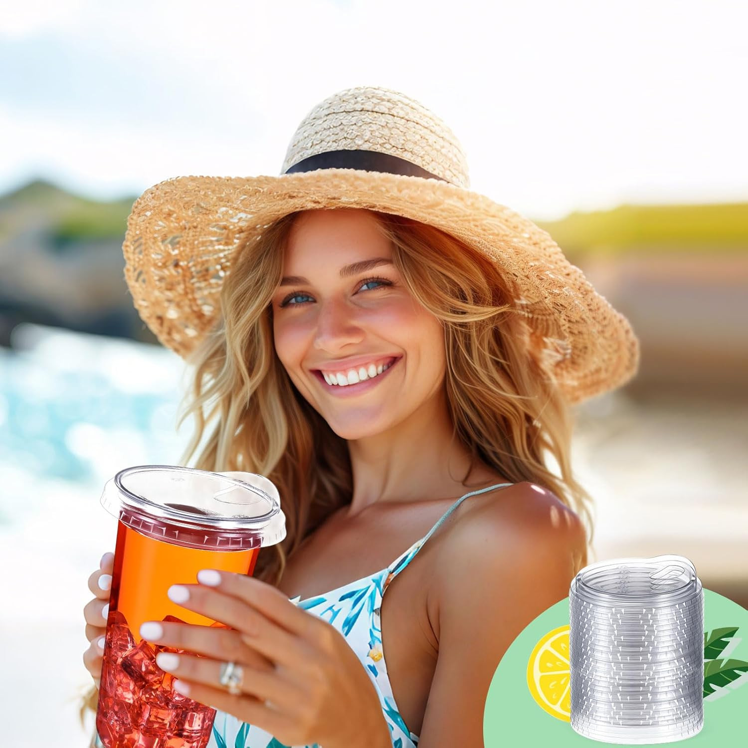 50 Pcs Clear Strawless Plastic Lids Fits for 12, 16, 20 and 24 Oz Cups Disposab