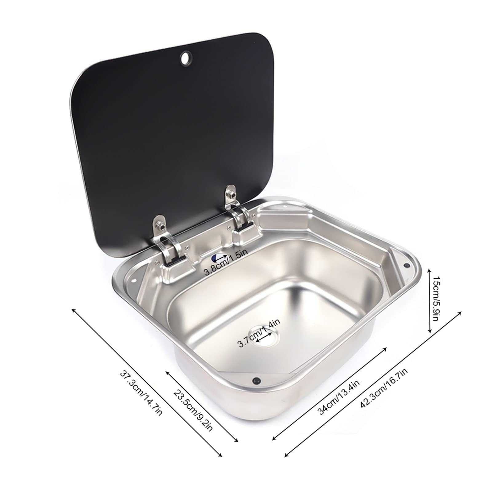 RV Caravan Boat Stainless Steel Hand Wash Sink with Tempered Glass Cover