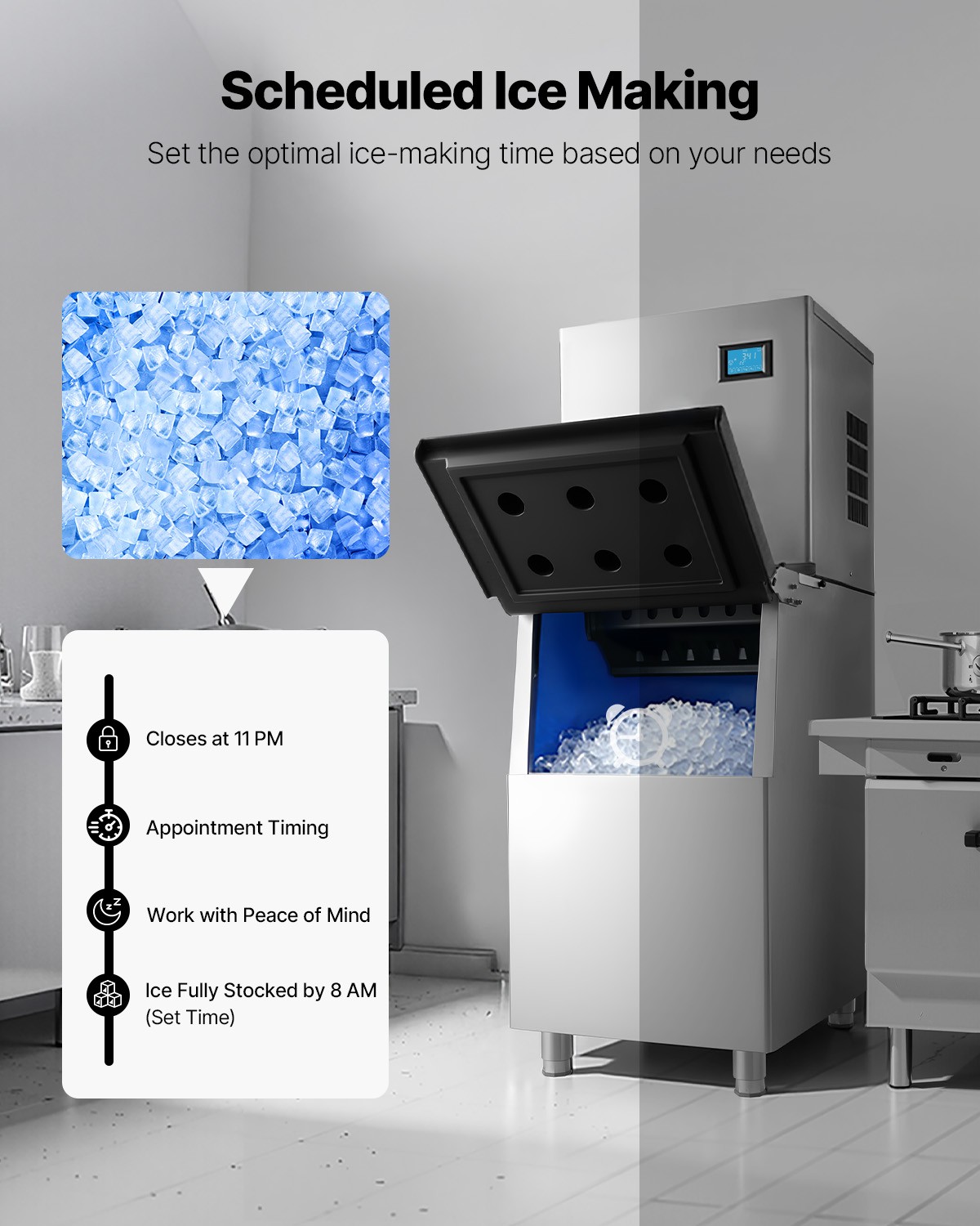 VEVOR Commercial Ice Maker 360LBS/24H with 250LBS Storage Bin Auto Self-Cleaning