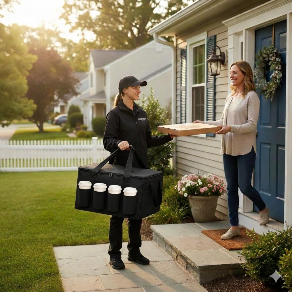 Insulated Food Delivery Bag with Cup Holders for Doordash Uber Eats