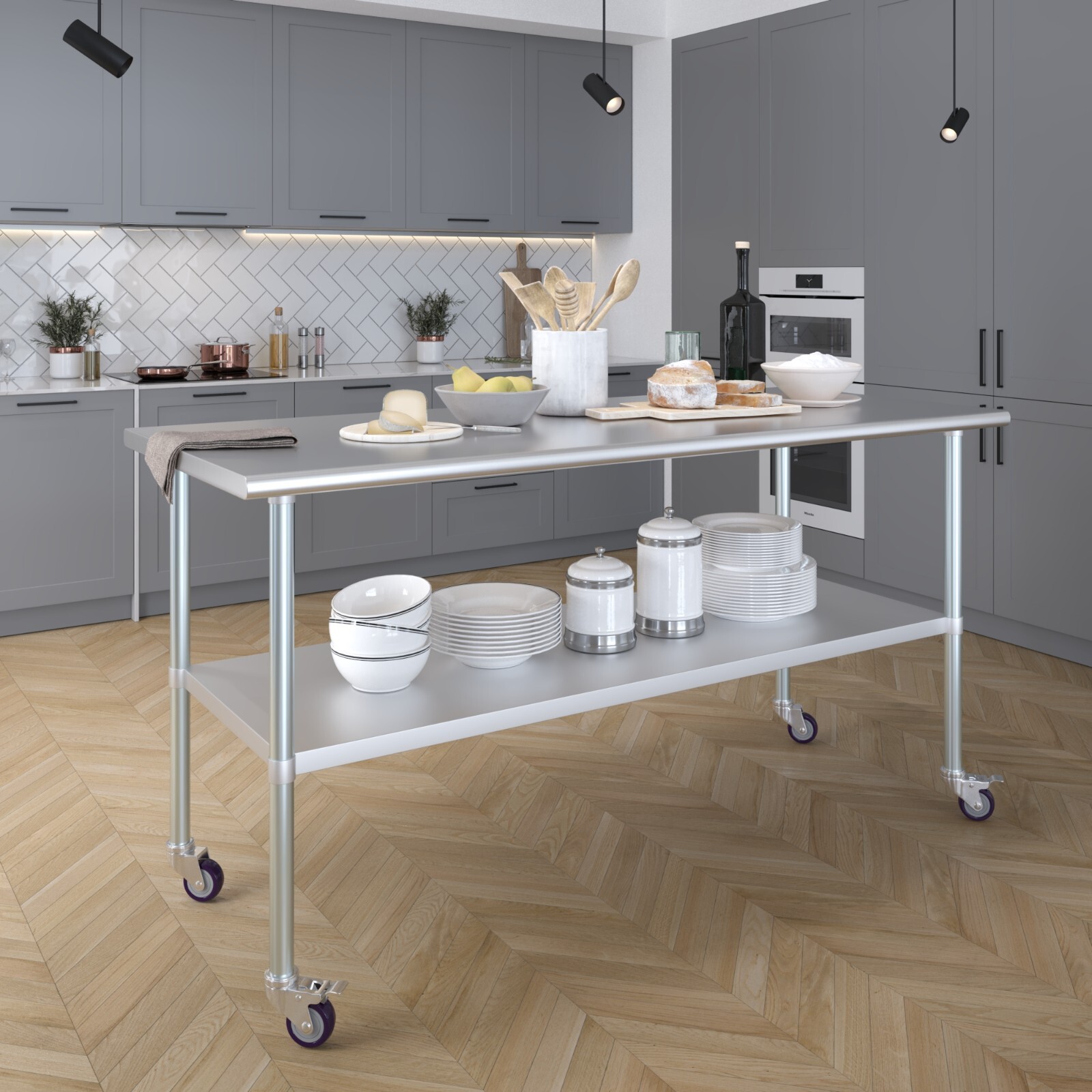 30″ X 72″ Stainless Steel Table With Wheels | NSF Prep Metal Work Table Casters