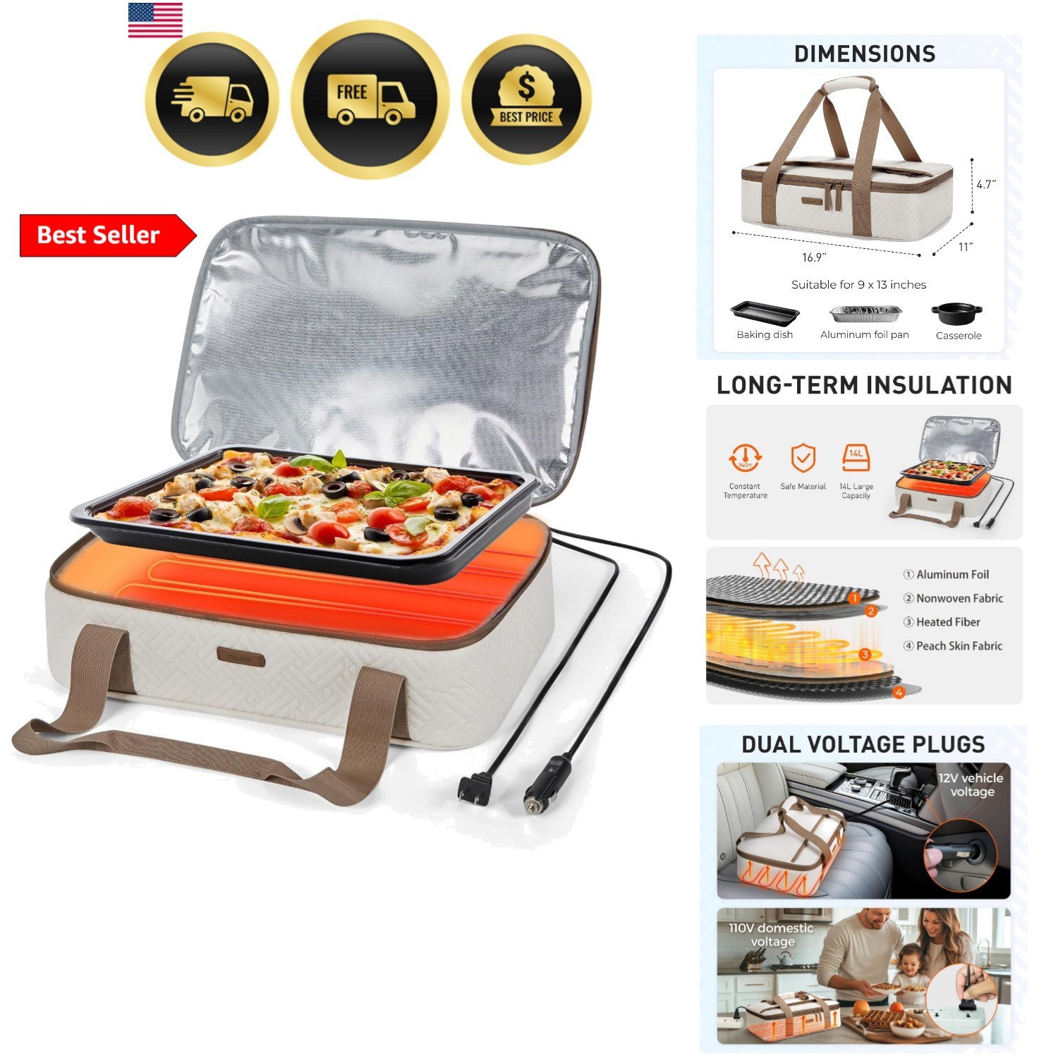 Food Warmer Heated Casserole Carrier Electirc 12V 110V Portable Food Warmer I…