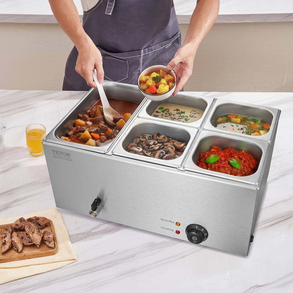 5-Pan Commercial Food Warmer, 15.3 Qt. 1200-Watt Professional Countertop Sliver