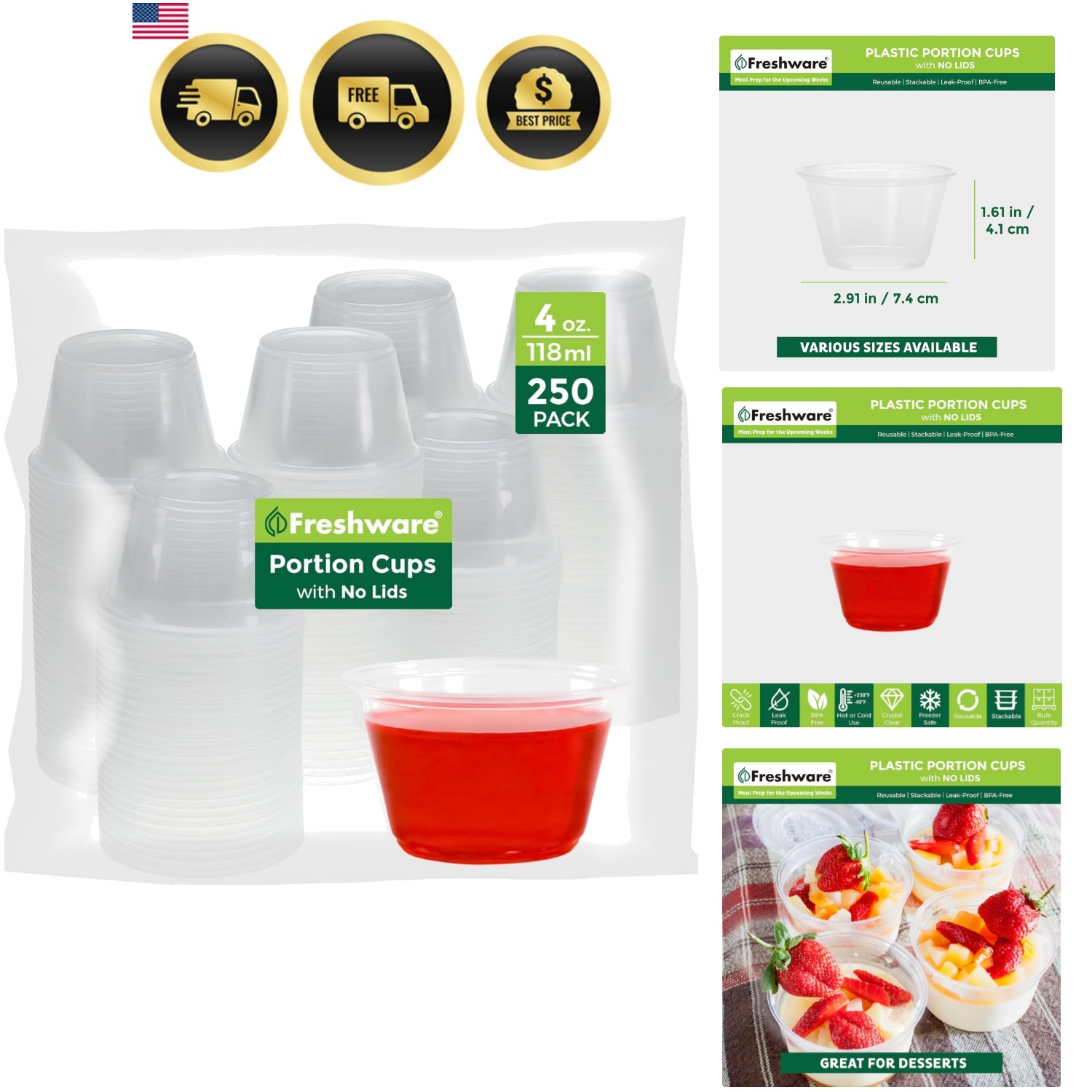 Plastic Portion Cups No Lids [4 Ounce, 250 Count] Disposable Plastic Cups for…