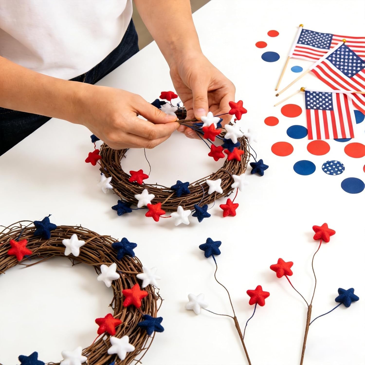 12PCS 10 Inch 4th of July Star Picks, Patriotic Flocked Artificial Berry Stem…