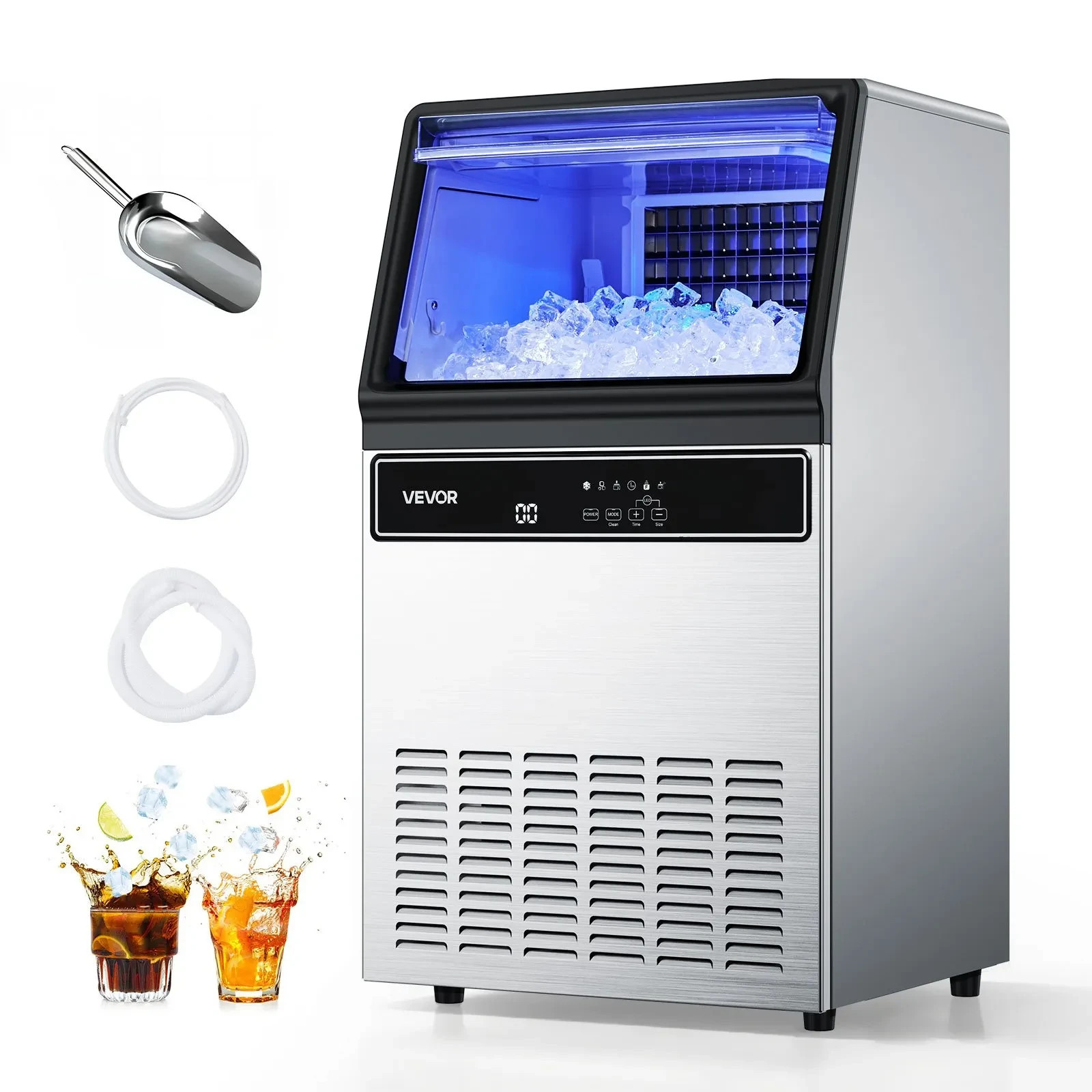 VEVOR Commercial Ice Maker 130 lbs/24h Ice Machine 33 lbs Storage Bar Restaurant