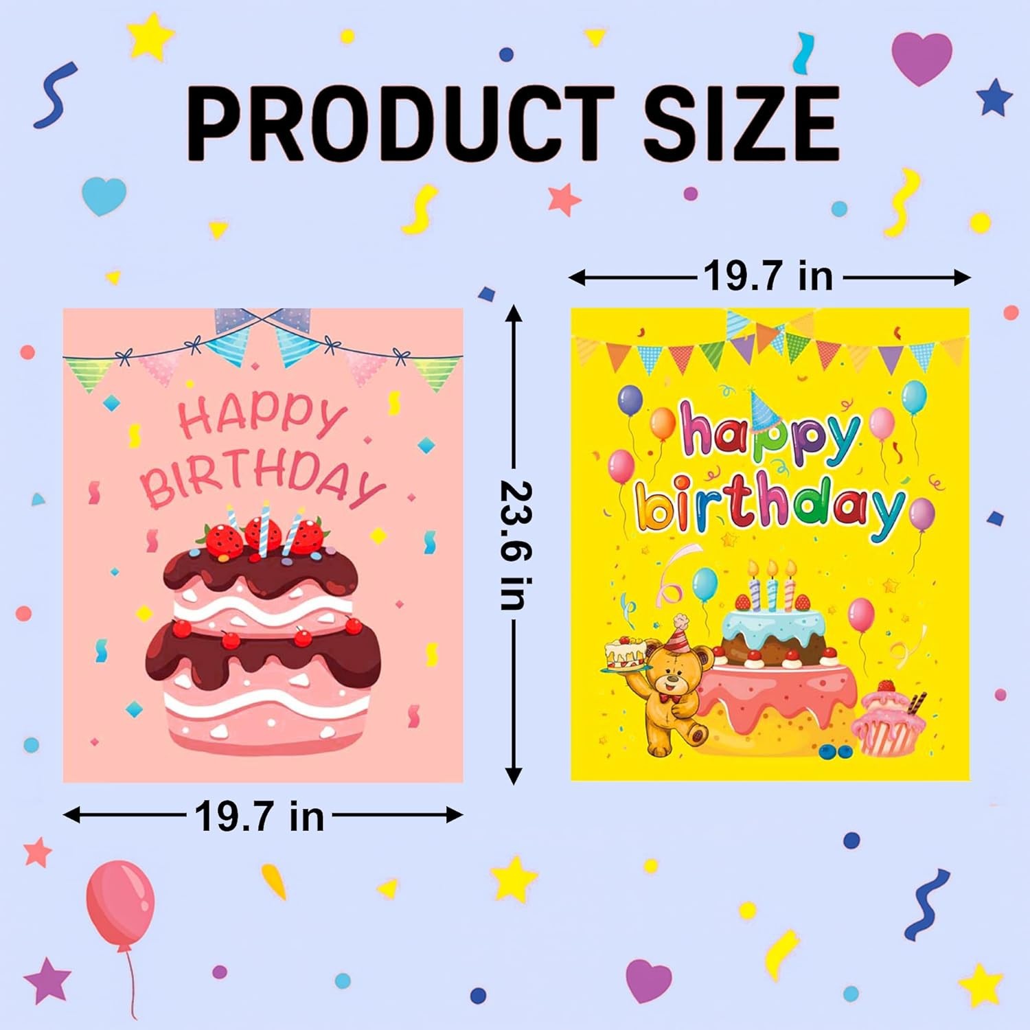2 Pack Birthday Chair Covers – Pink & Yellow Polyester Chair Back Covers for