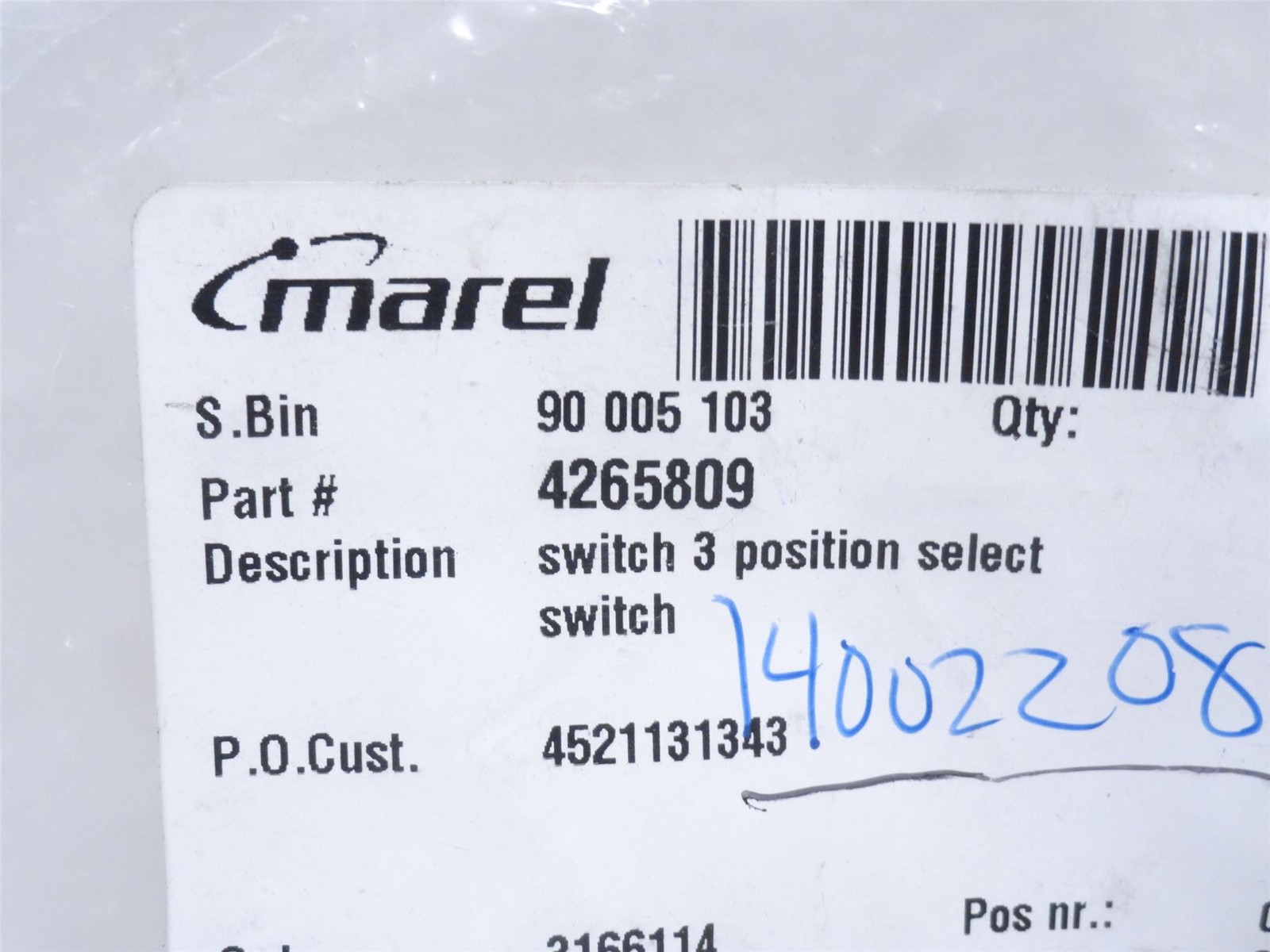 251932 New-No Box; Marel 4265809 Switch For Delford Labeler; HD