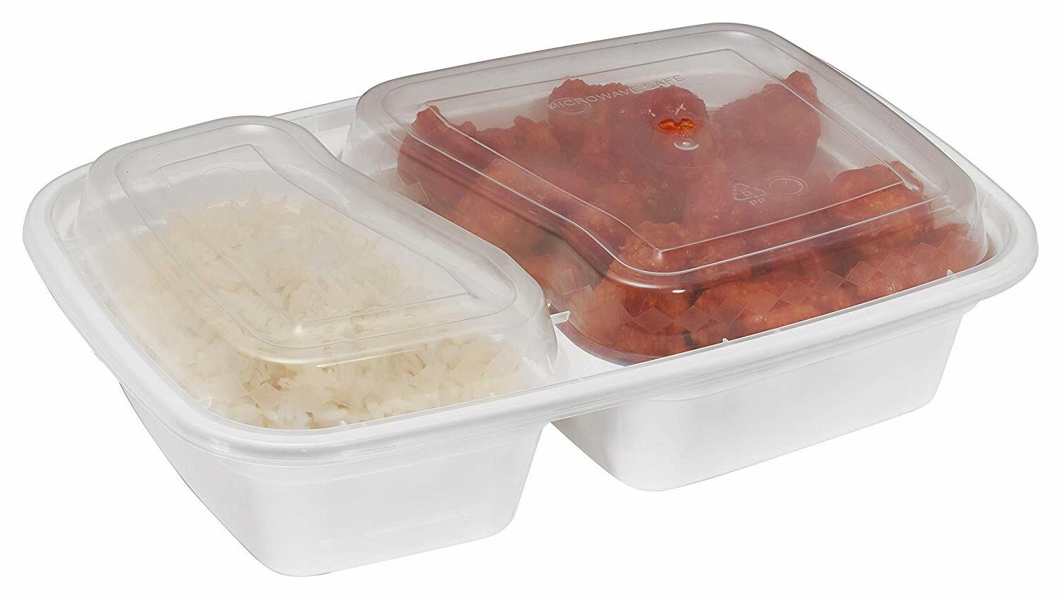 300 Pack – Meal Prep Containers White 2 Compartments with Lids 32 oz.