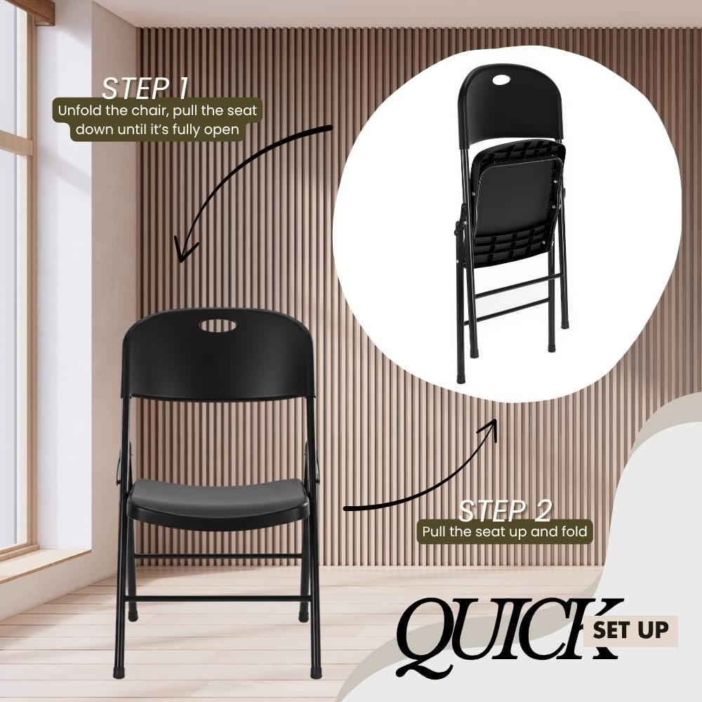 2-Pack Heavy Duty Plastic Folding Chair, 450 lbs Capacity Foldable Chairs
