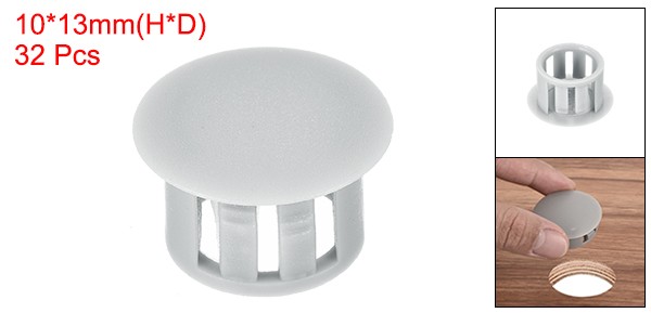 32Pcs 13mm Light Gray Nylon Plastic Round Locking Hole Plugs Insert End Cap