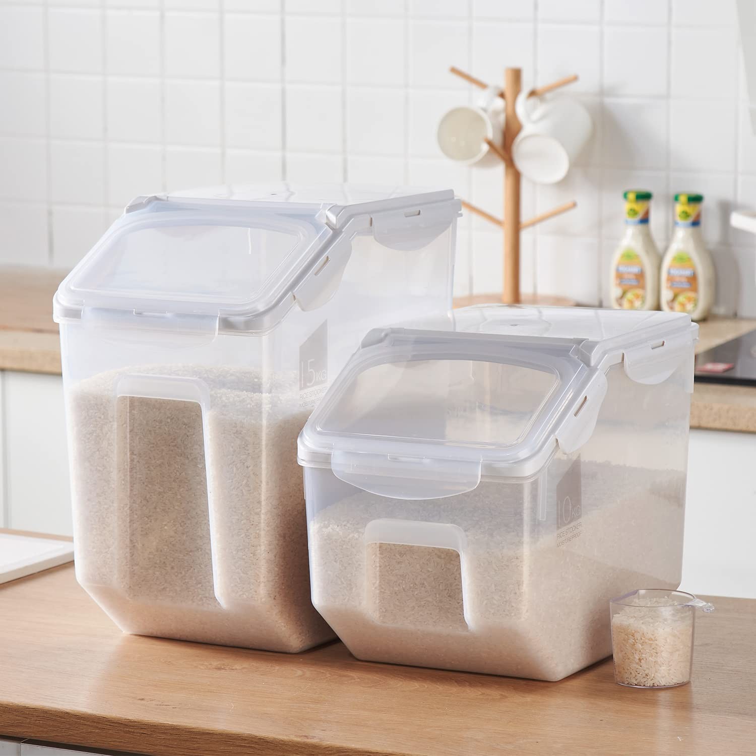 Hanamya 15 Liter / 30 Lbs Rice Storage Container Measuring Cup Bpa For Rice