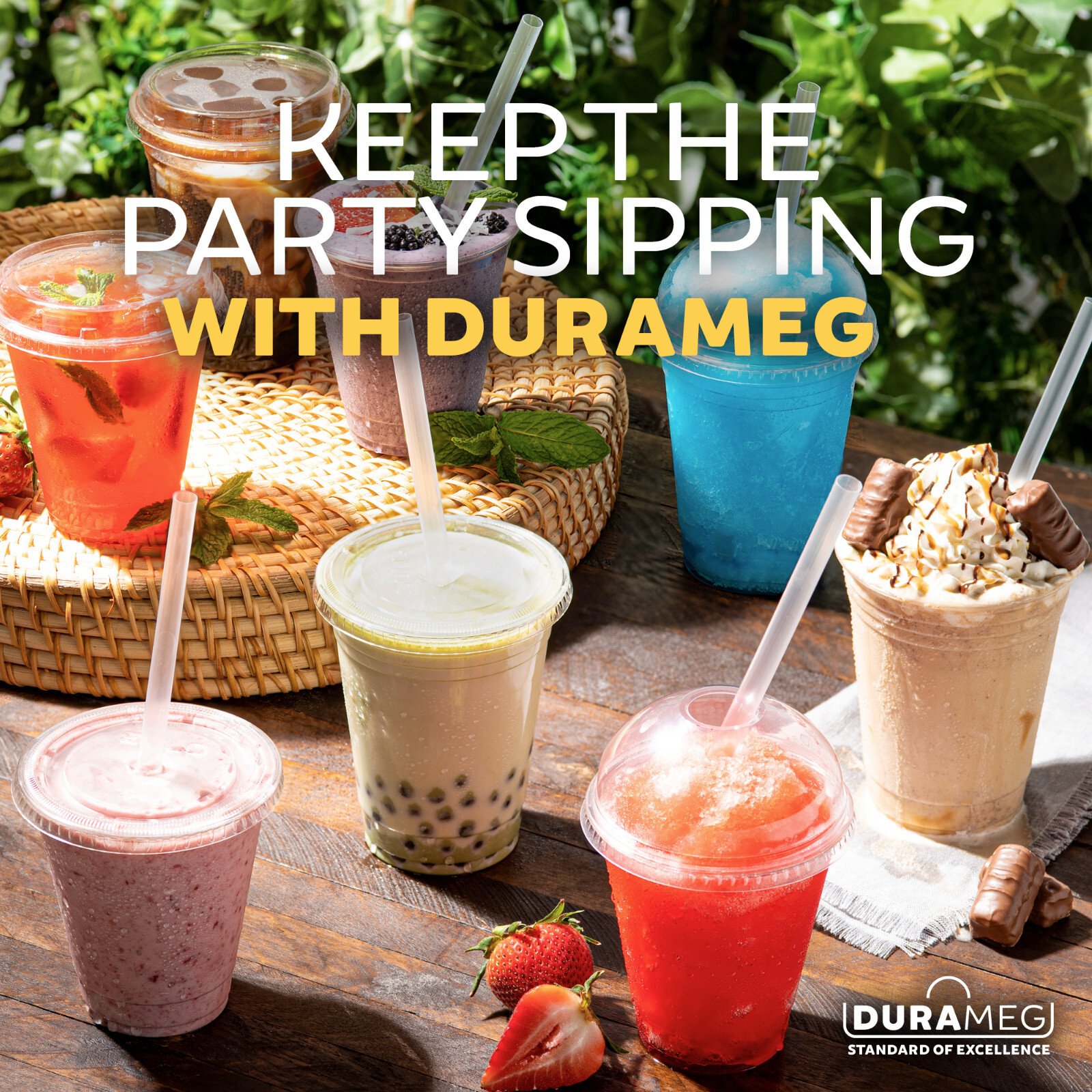 DURAMEG 12oz Clear PET Cups with Dome Lids 100 Pack | Disposable Smoothie Cups