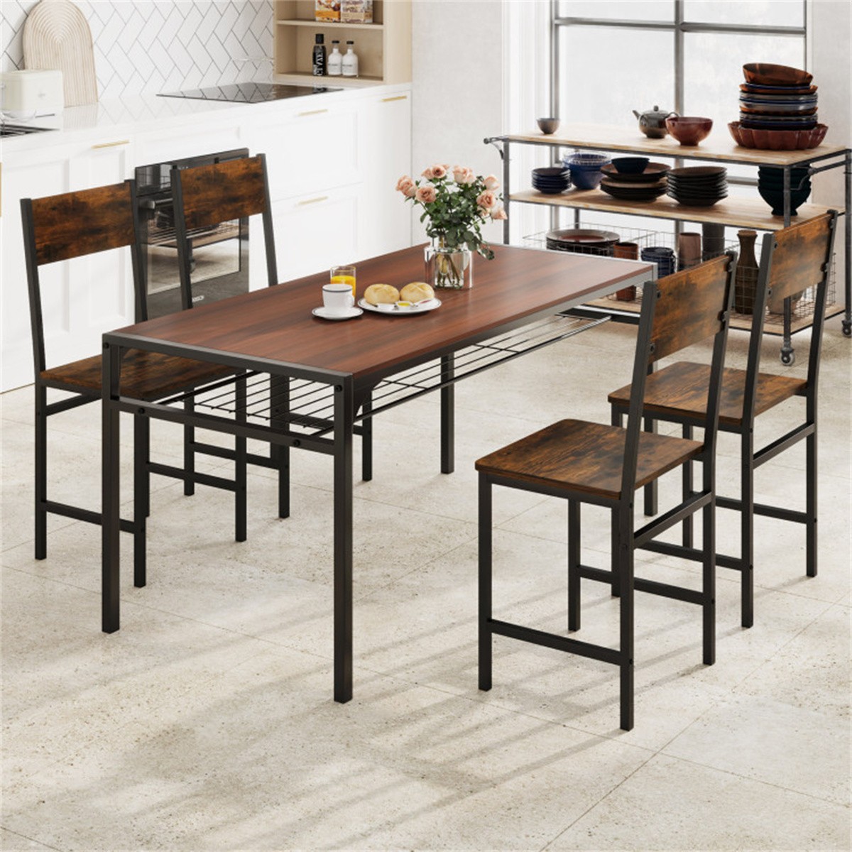 4 PCS Industrial Dining Chairs, 330LBS Capacity Metal Frame Kitchen Side Chairs