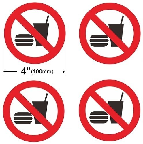 4 Pack NO FOOD Window Door Wall stop drink logo 4» Dia Sign Decal Sticker
