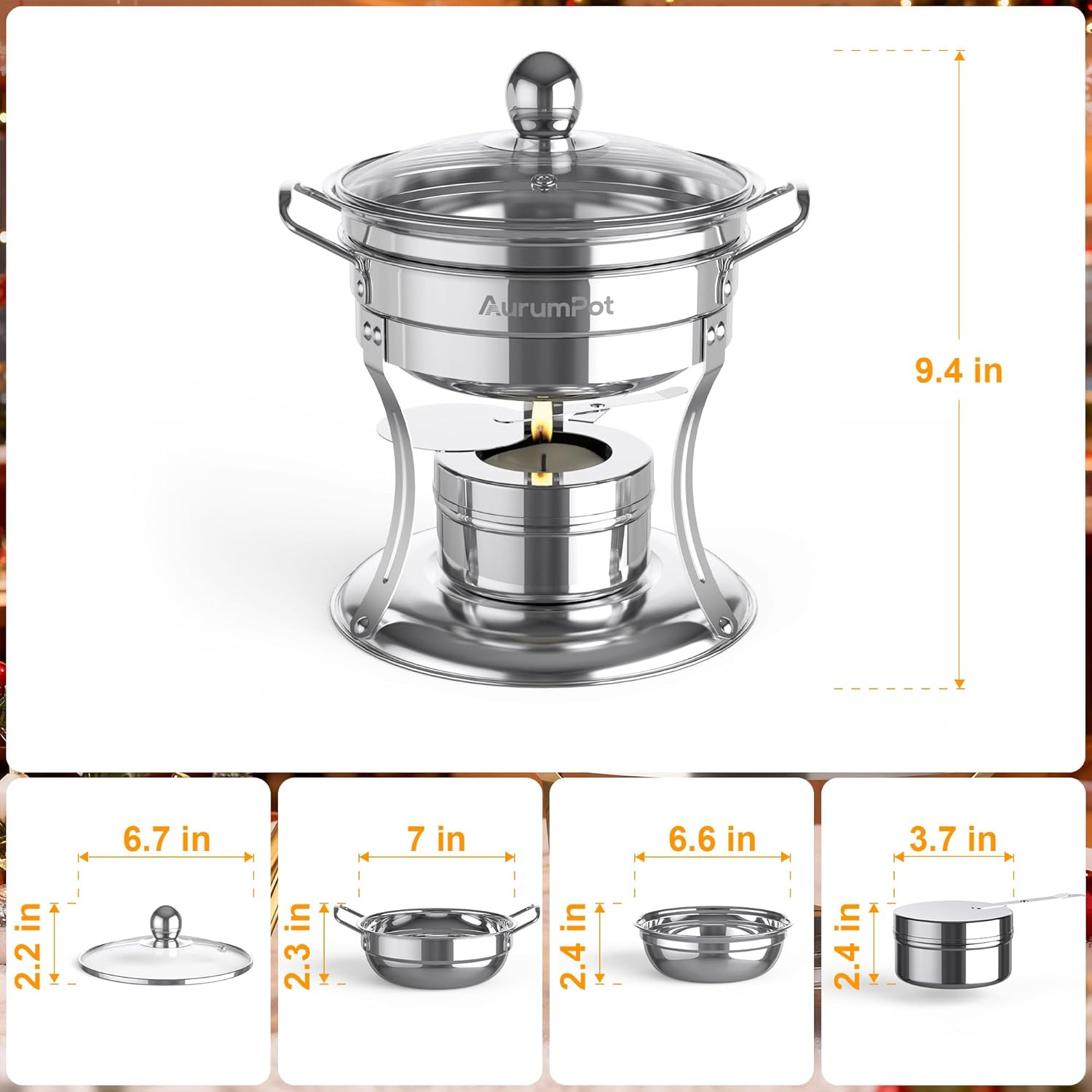 Personalized Mini Chafing Dishes for Buffet 1QT 4 Pack with Glass Lids, [Worry-F