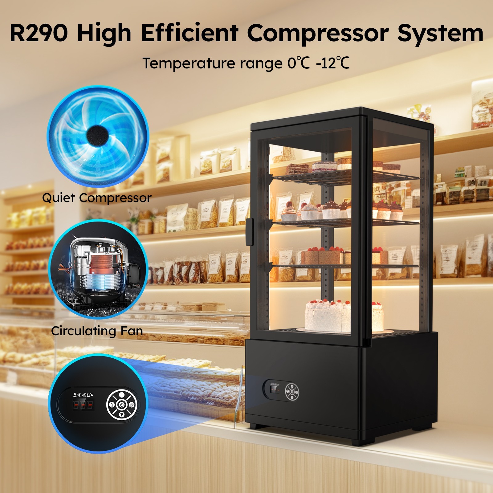 3 Cu.Ft Refrigerated Display Case Bakery Countertop Cake Refrigerator with LED