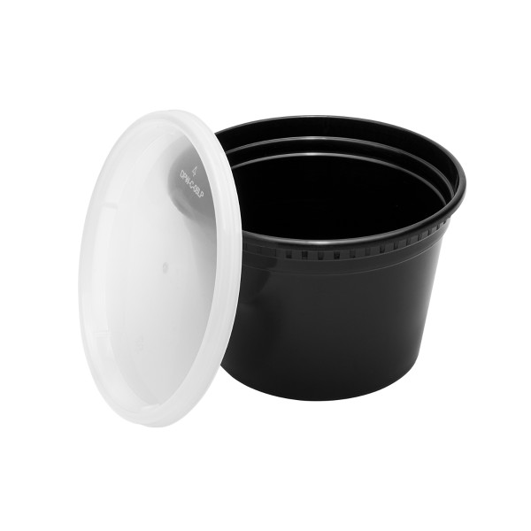 Karat 16 oz Black PP Injection Molded Round Deli Containers with Lids – 240 Sets