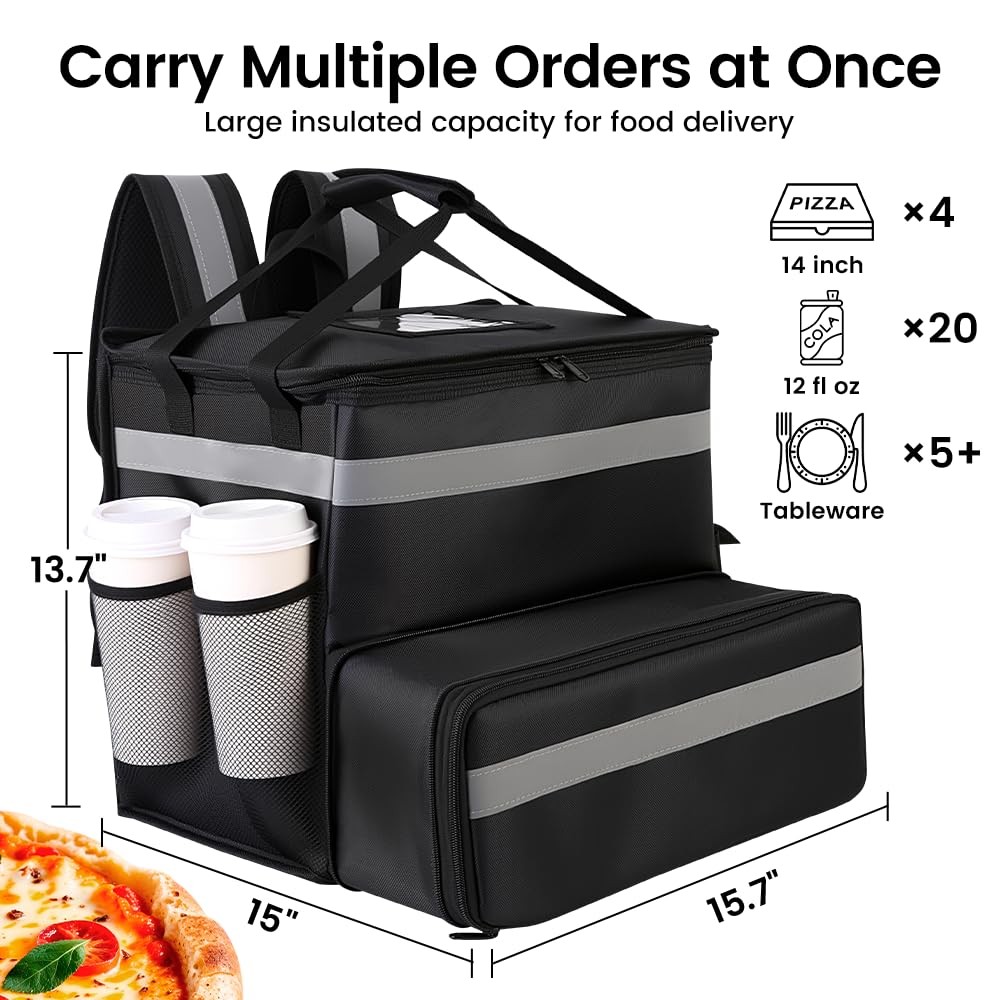 Food Delivery Bag,Large Insulated Backpack for Doordash/Uber Eeats, Expandable C