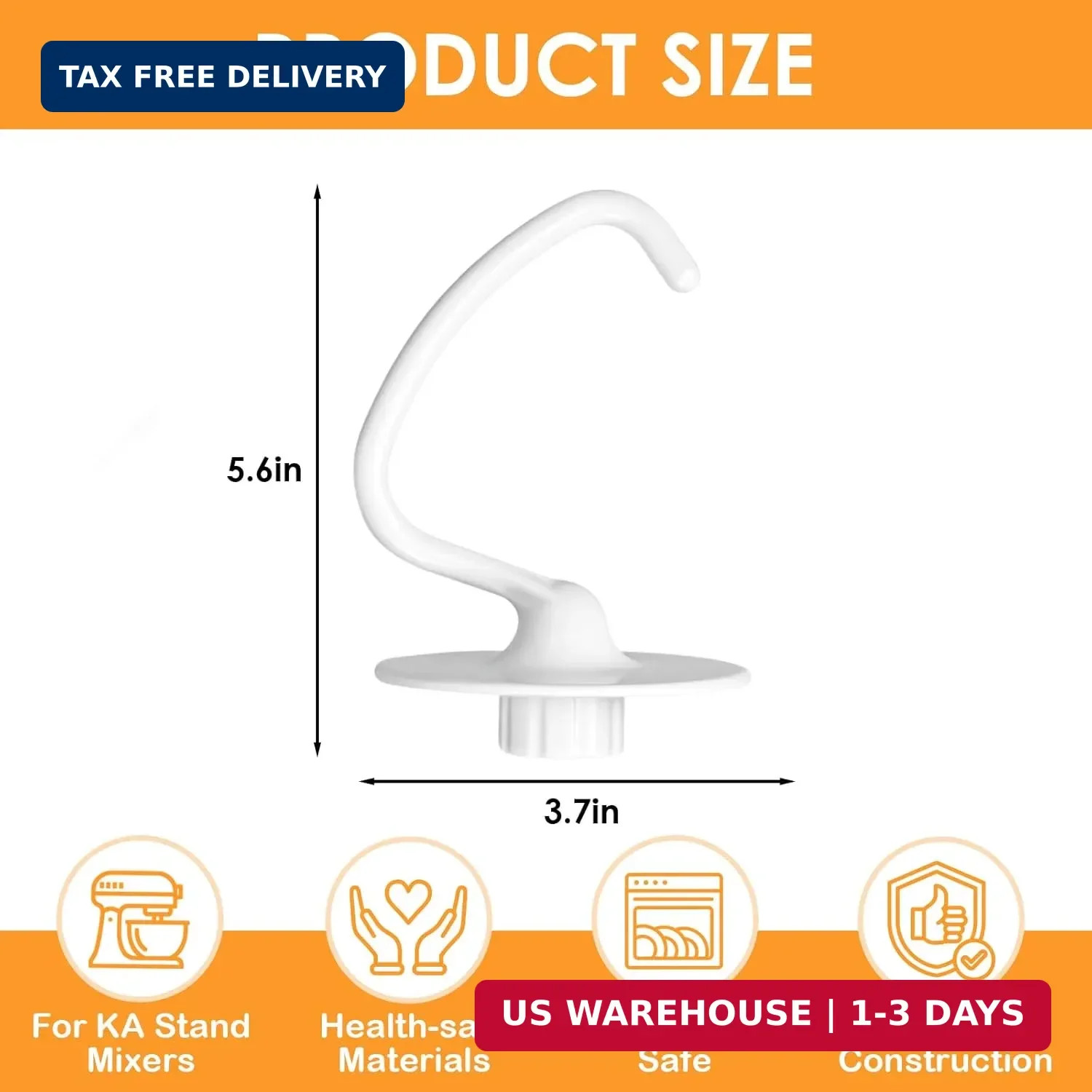 K45DH Coated Dough Hook for KitchenAid Stand Mixer, C-Shaped Dough Hook Attachme
