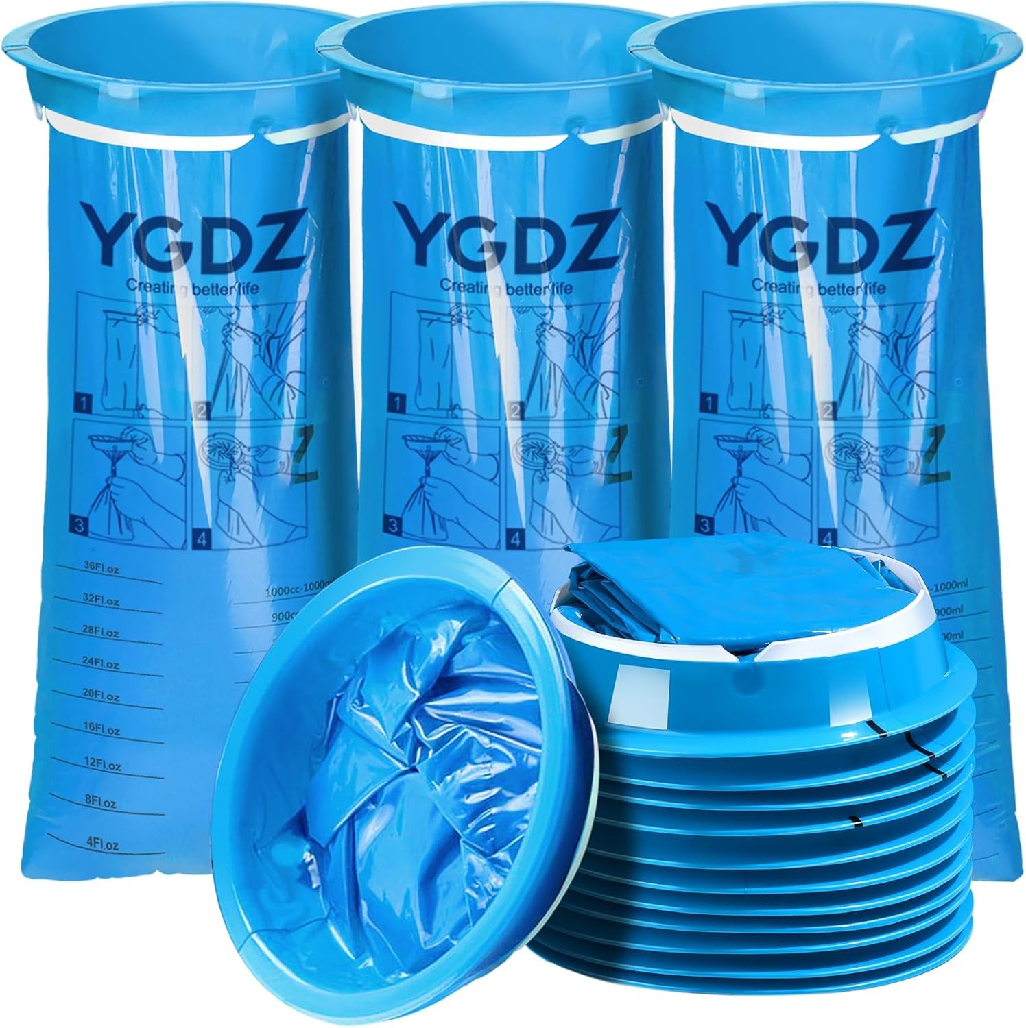 YGDZ Vomit Bags 15 Pack 1000ml Disposable Emesis Bags Leak Resistant Travel