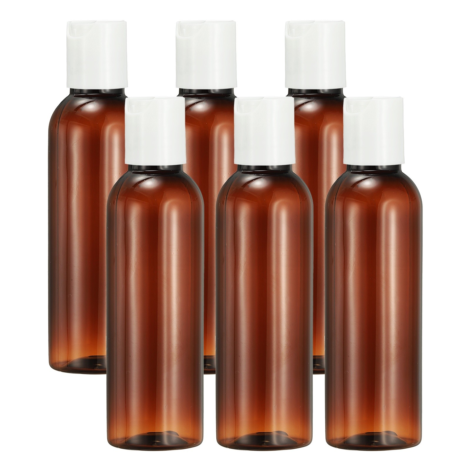 6Pcs 2oz Plastic Travel Bottles, Empty Bottles with White Top Caps, Brown