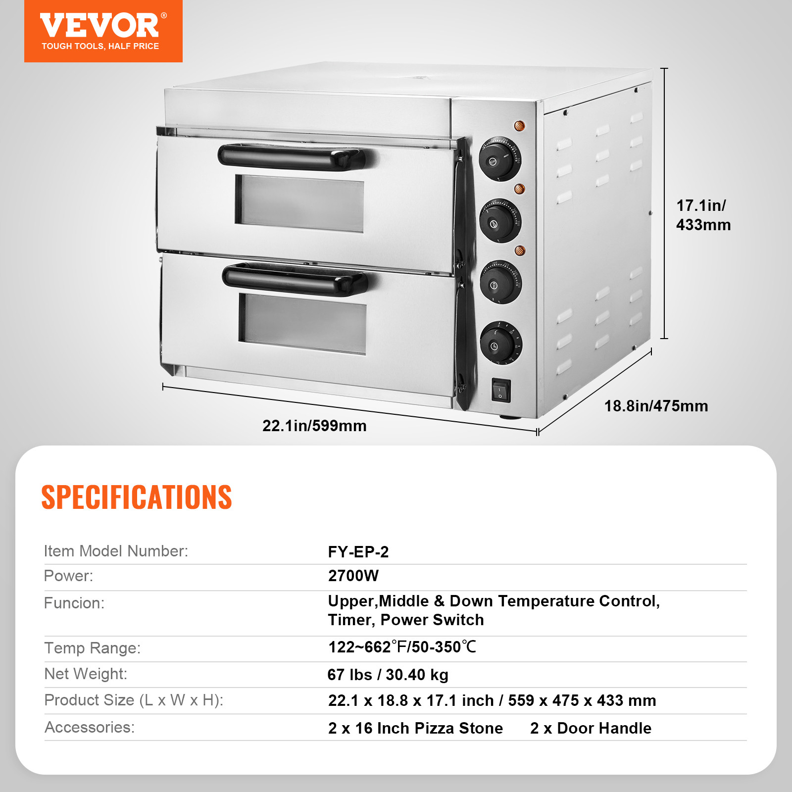 VEVOR Commercial Countertop Pizza Oven Electric Pizza Oven for 16″ Pizza Indoor