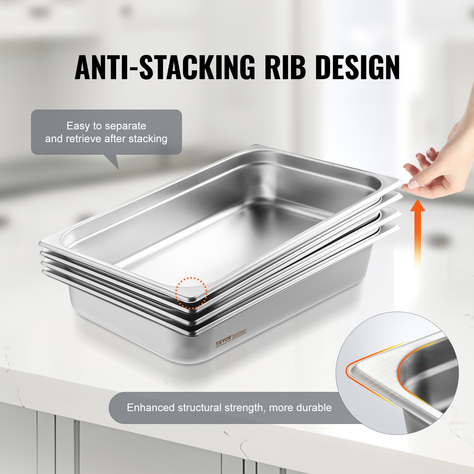 VEVOR 4 Pack Full Size Hotel Pans Steam Table Pan Stainless Steel 4″ Deep Lid