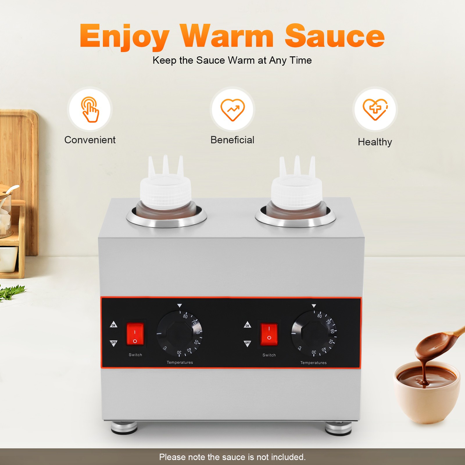 Electric Cheese Sauce Warmer 2 Bottles Chocolate Sauce Warmer 110V 30~85℃
