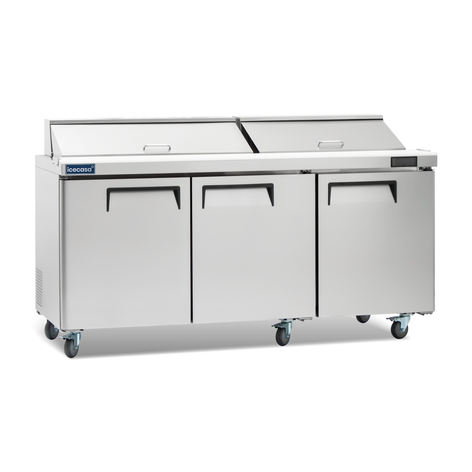 72″ Sandwich Prep Table Fridge, ICECASA 3 Door Food Bain Marie Cooler, 18 Pans