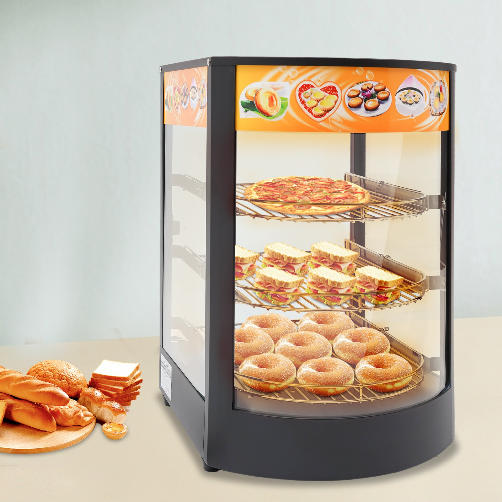 3-tier Commercial Food Warmer Display Case Warming Cabinet For Pizza Tart Burger