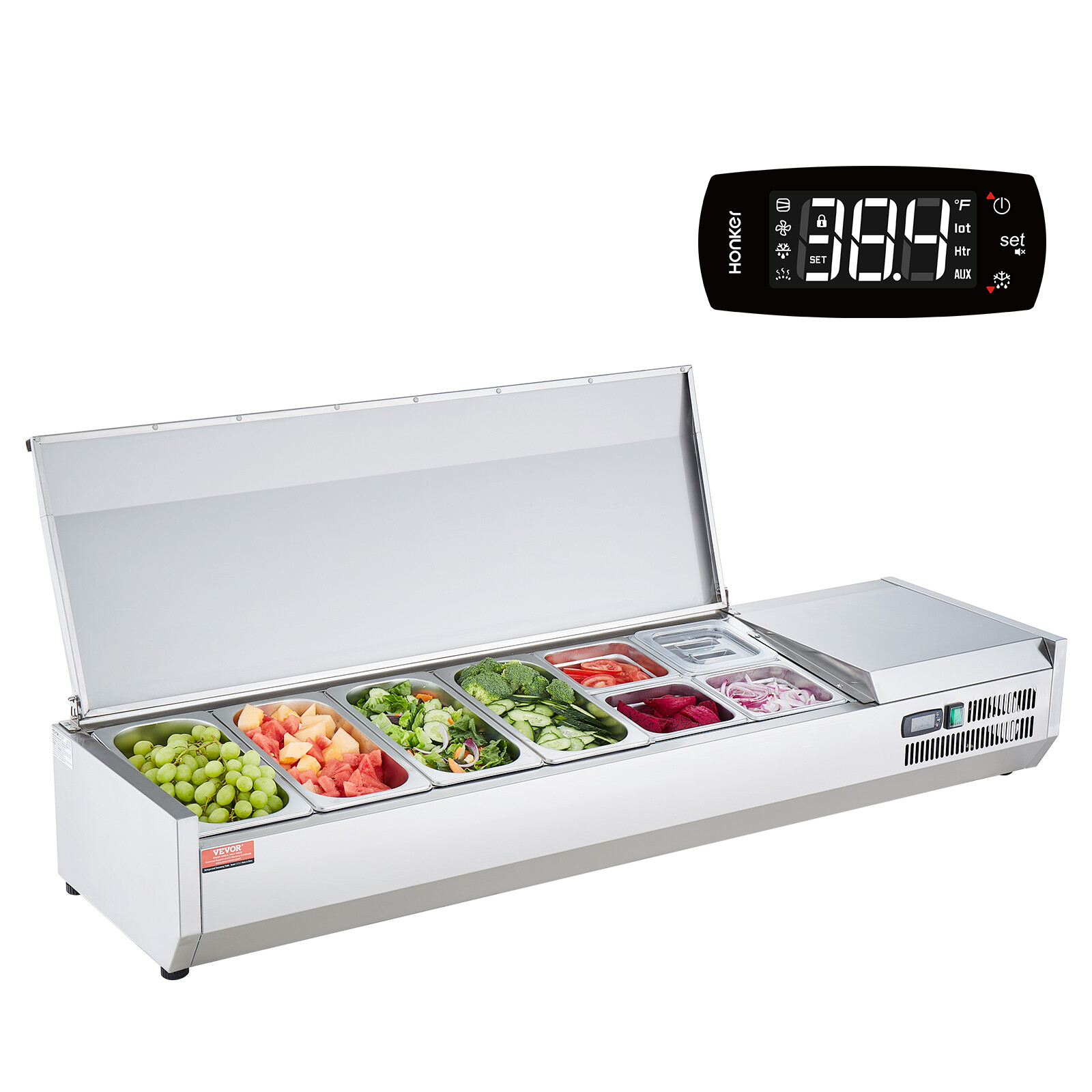 VEVOR 60″ Countertop Condiment Refrigerated Salad Pizza Prep Station w/SUS Cover