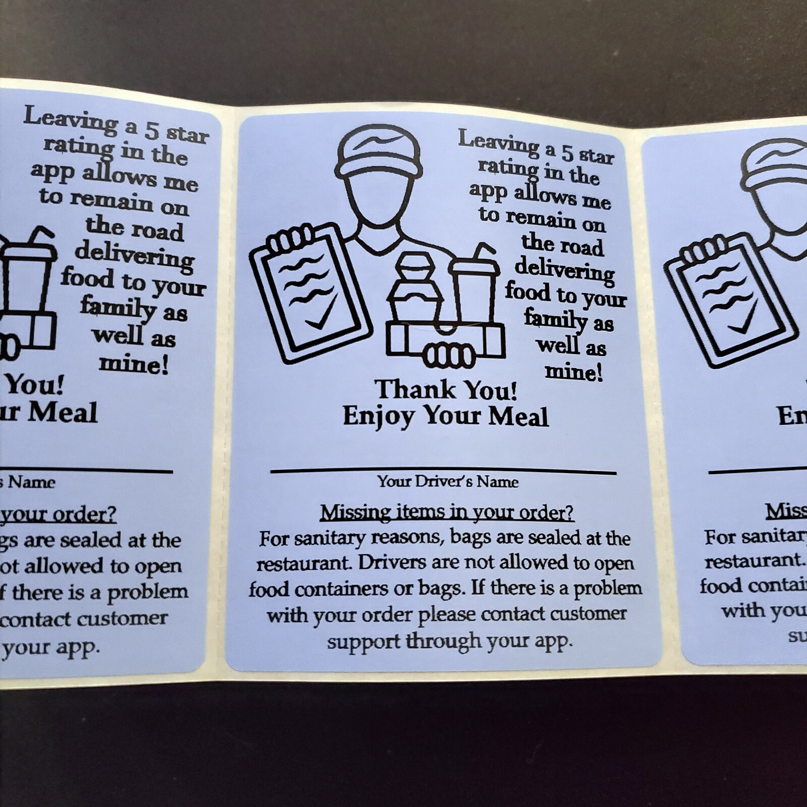 50 Food Delivery Labels Seal 4″ x 3″ DoorDash Grubhub UberEats 5-Star Stickers