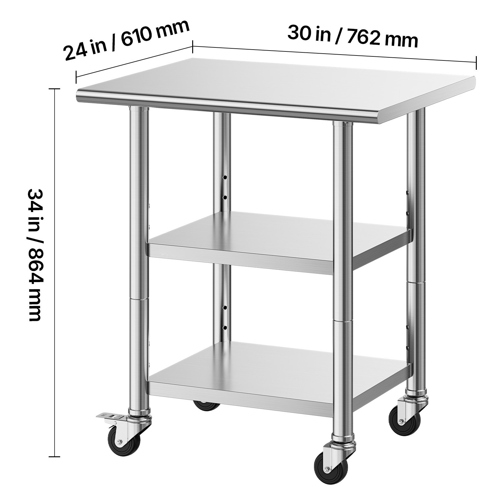 Uimoso Commercial Stainless Steel Kitchen Prep Table, 24×30 Inch, 3 Shelves