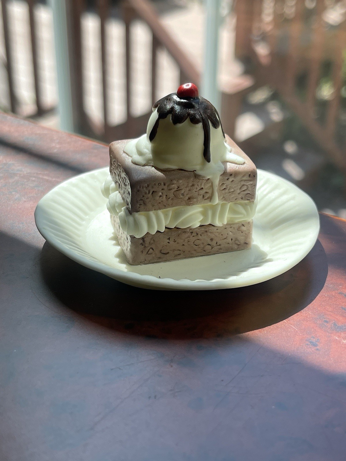 Vintage Ceramic Mini Plate Figurines W/ Cherry Pie & Chocolate Cake Display Food