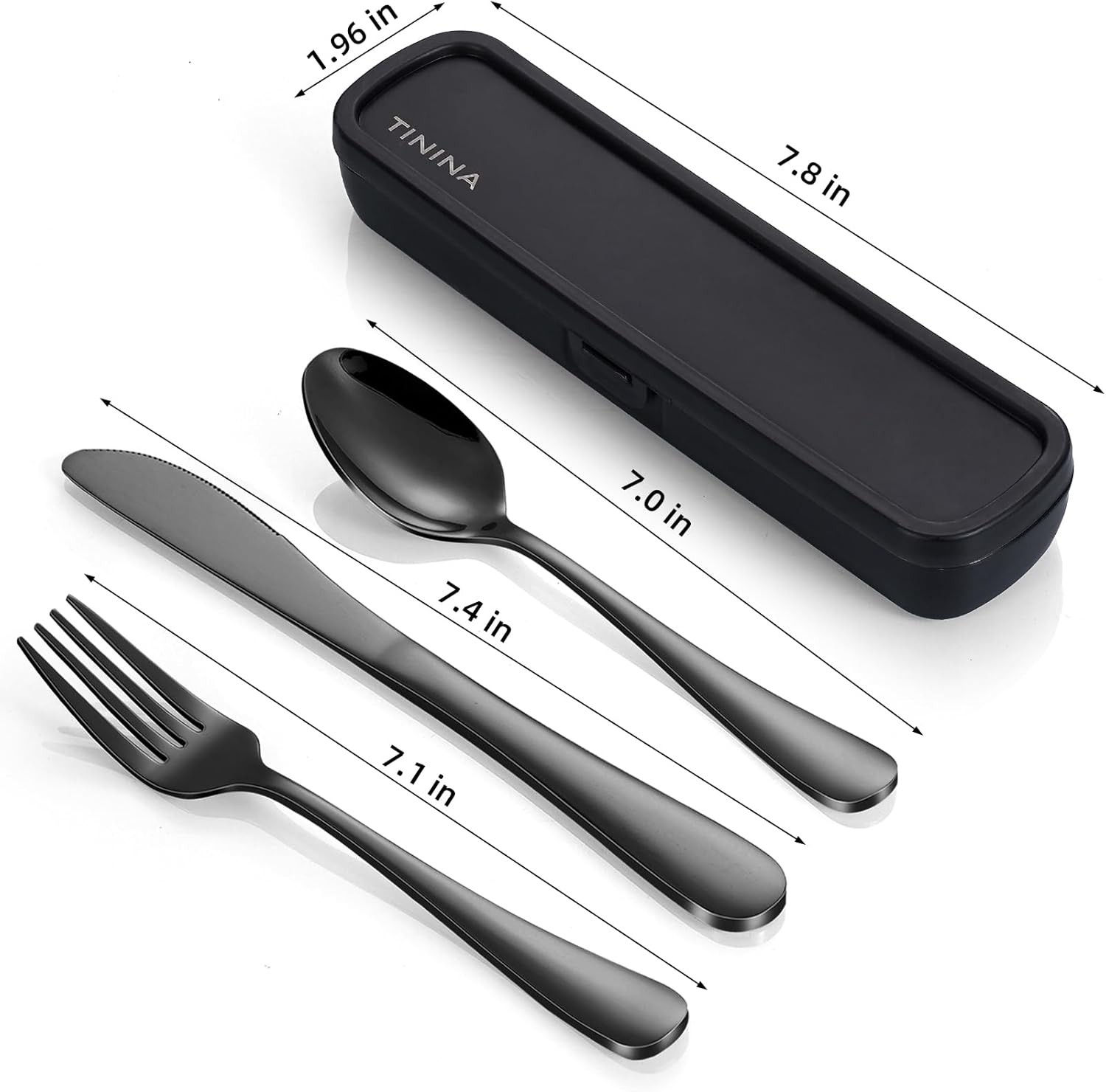 Travel Utensils with Case, 4-Piece Stainless Steel Portable Cutlery Set,