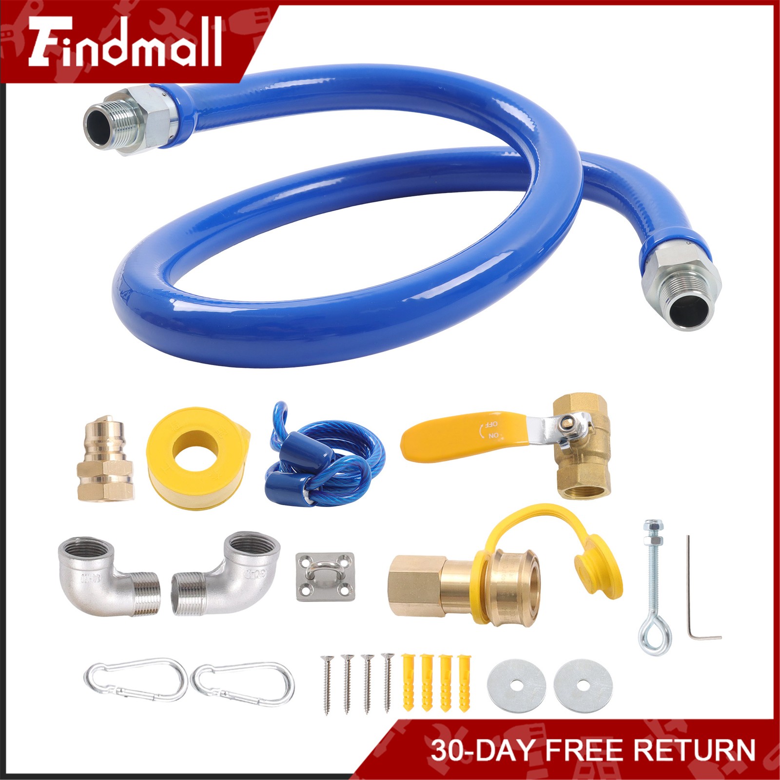 Findmall 1675KIT48 Safety System Kit, 48 Inch Commercial Gas Hose Connector Kit