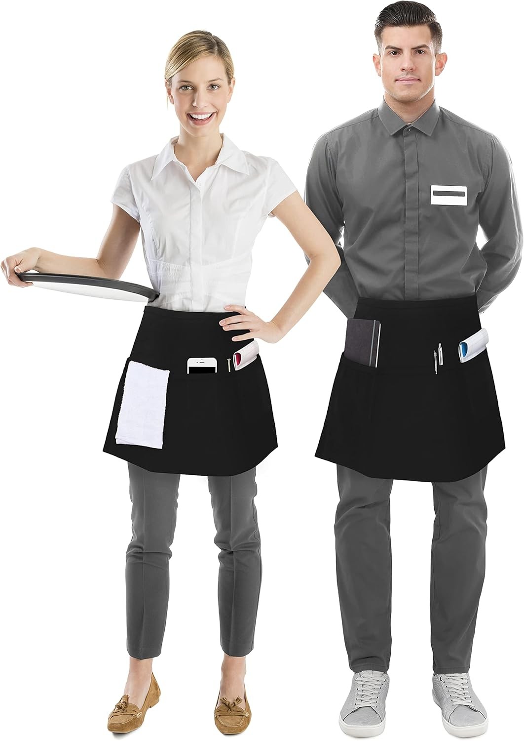 12 Pack Server Apron with 3 Pockets, Waist Apron for Waiter Waitress, 12 Inches
