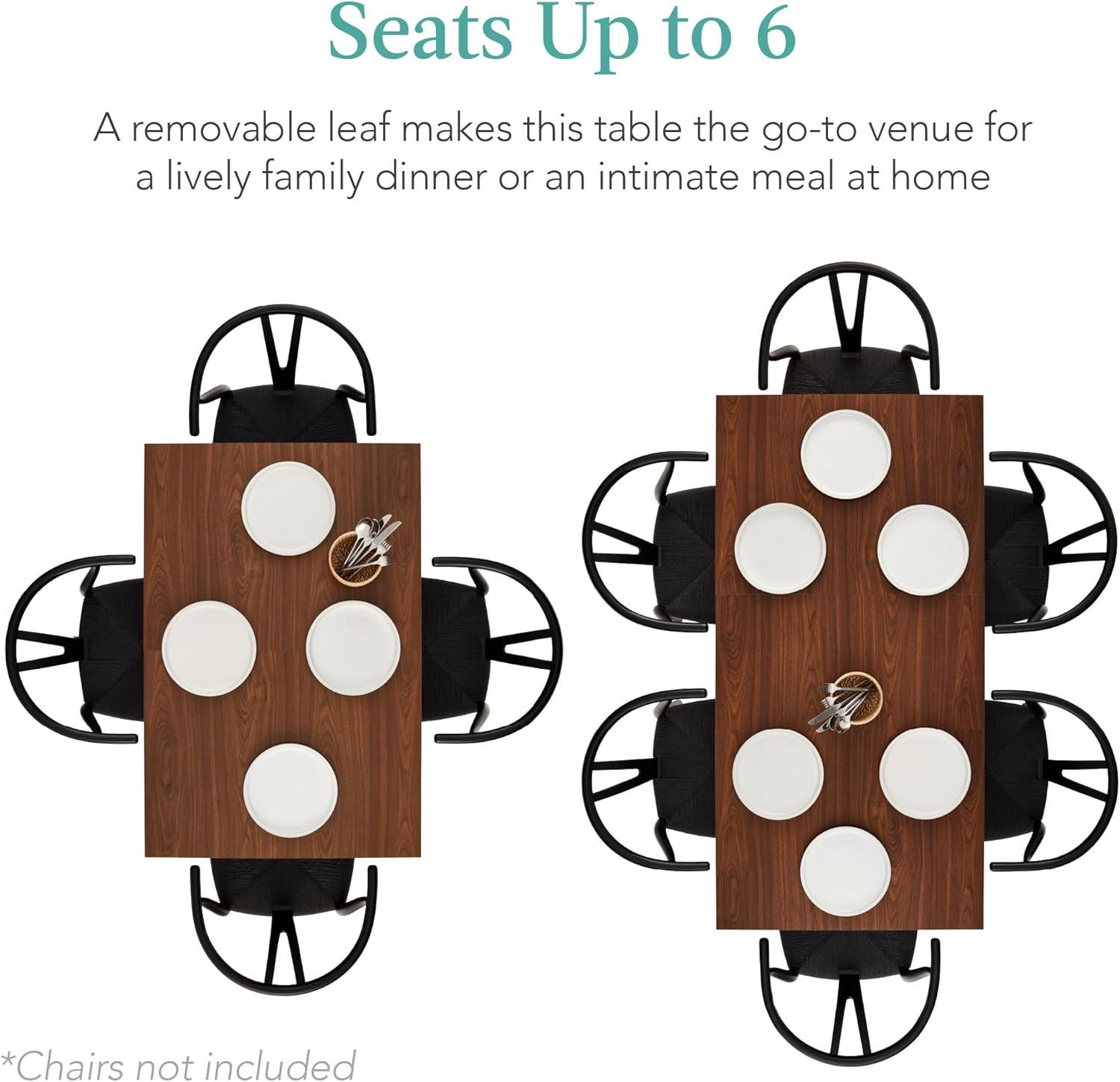 Modern Expandable Dining Table 47-63″ for 6, Brown with Leaf Extension