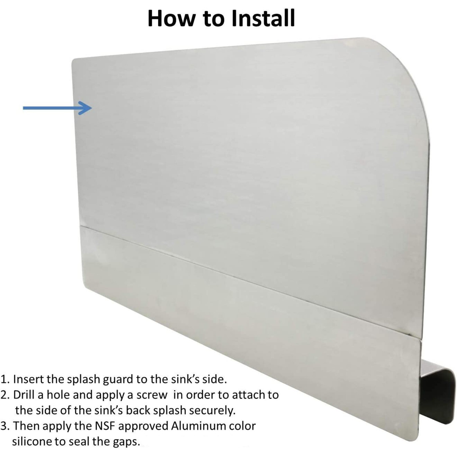 GSW Stainless Steel Insert Splash Guard for Compartment Sinks 28″L x 11″H Left