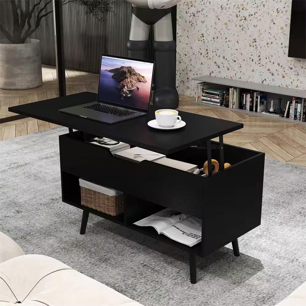 31 .5 In. Black 17.5 In. Rectangle Wood Lift Top Coffee Table Moderntable with H