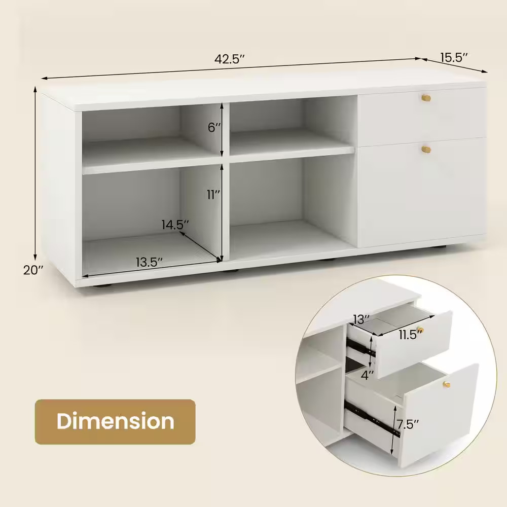20 In. H Storage Cabinet with 2-Drawers 4-Cubes Adjustable Feet Floor Display Ca