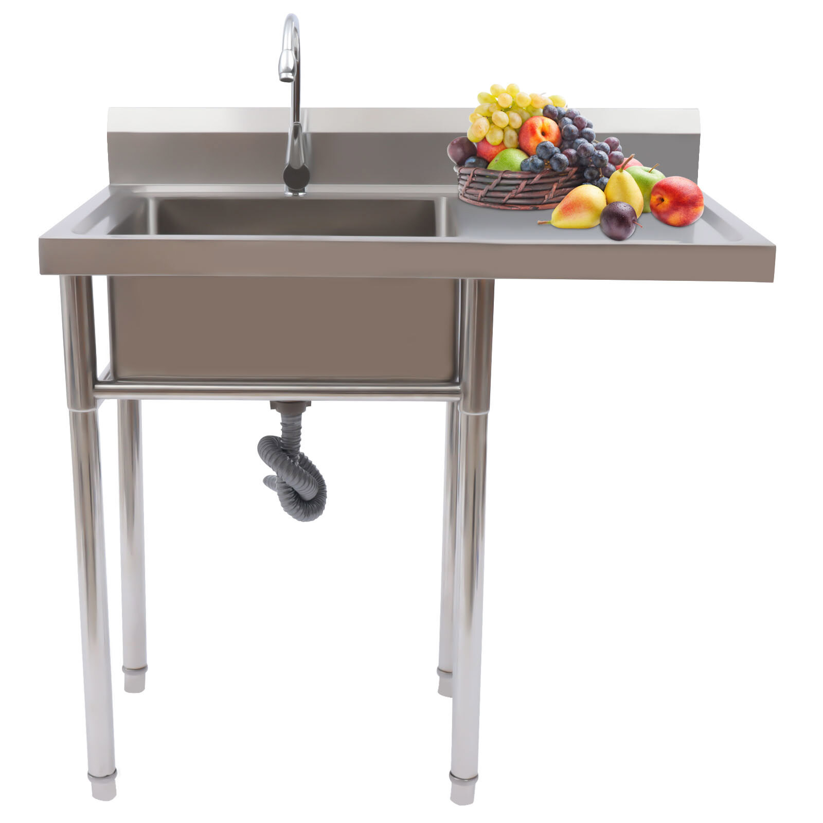 Commercial Restaurant Kitchen Sink with Faucet Free Standing Single Bowl Sink