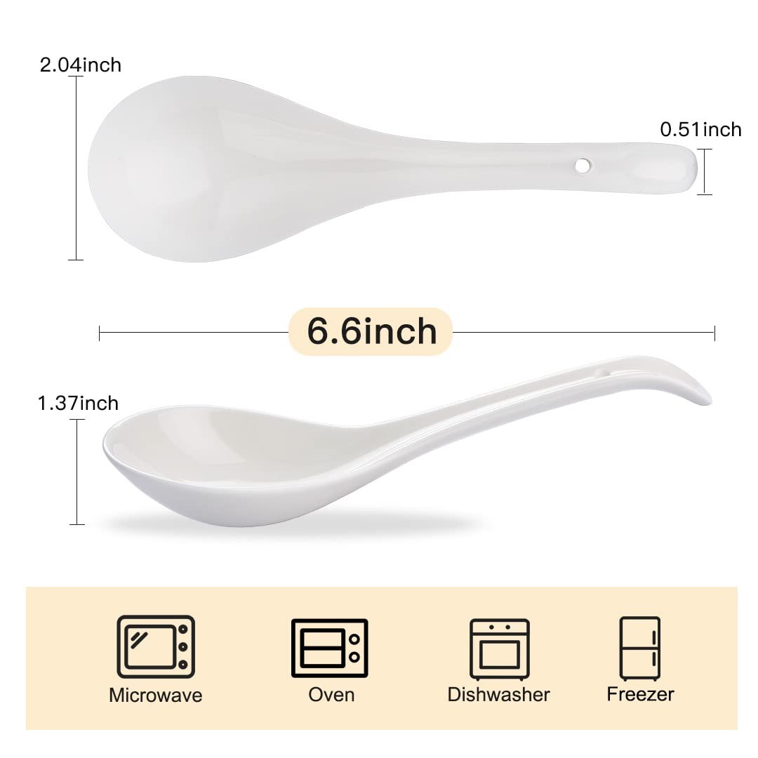 Asian Soup Spoons Set of 4, Ramen Spoons, Ceramic Spoons 6.6″ Chinese/Japanese S