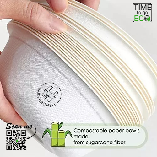 100% Compostable Paper Bowls [16 oz.] – 150 Disposable Bowls Eco Tree Free