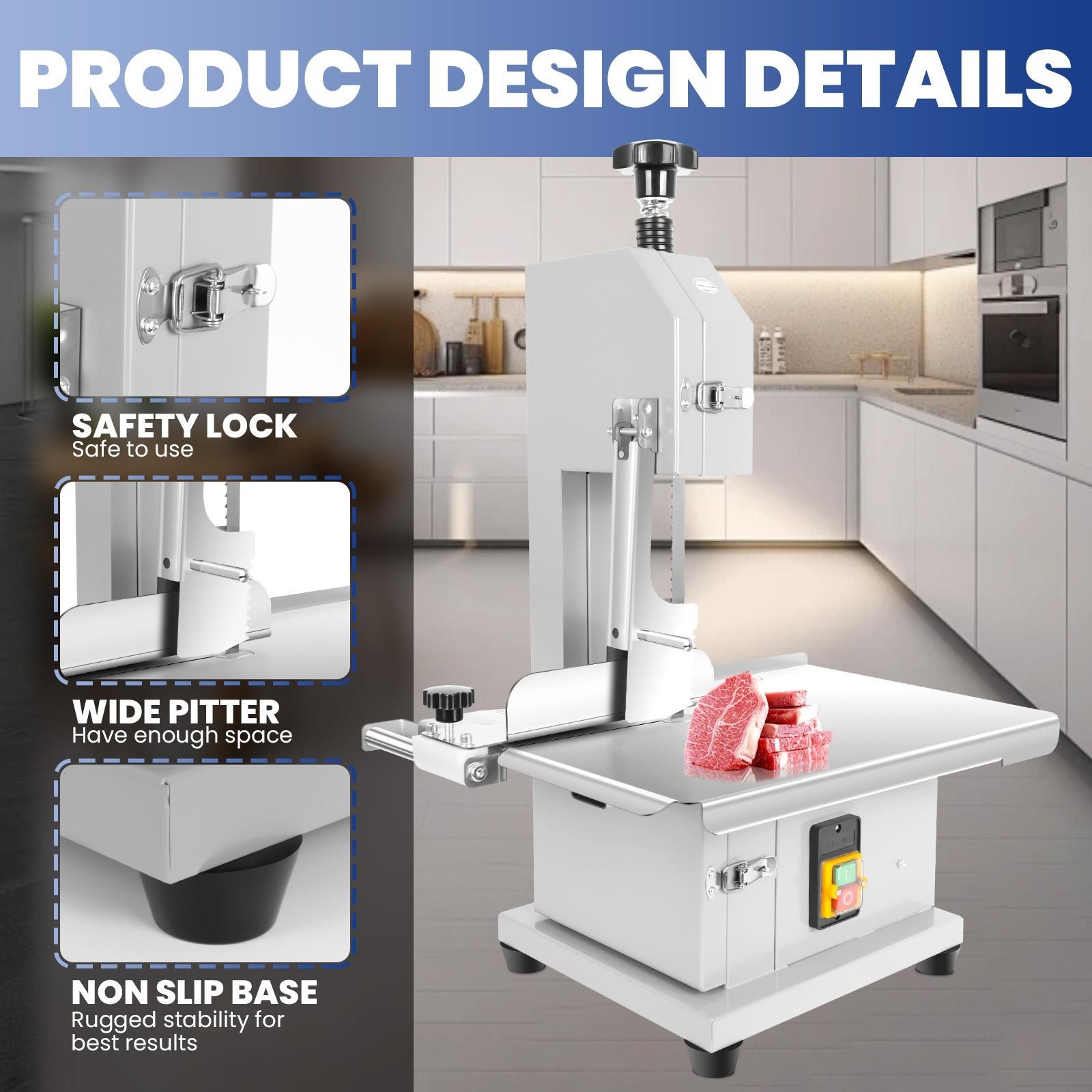 1000W Electric Bone Saw Machine w/19×14″ Worktable Frozen Meat Cutter w/8 Blades