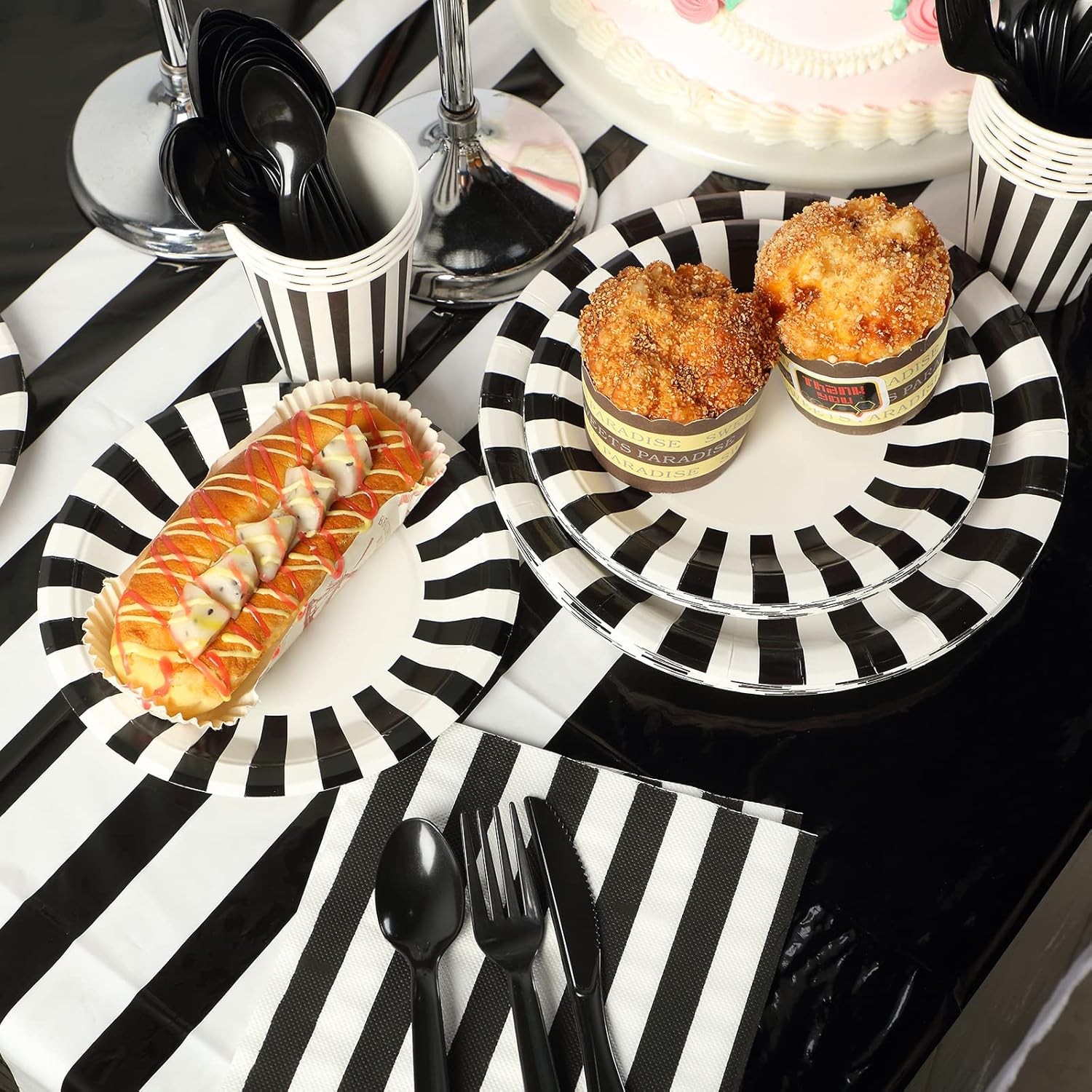154 Pcs Black and White Graduation Party Supplies Disposable Dinnerware Set