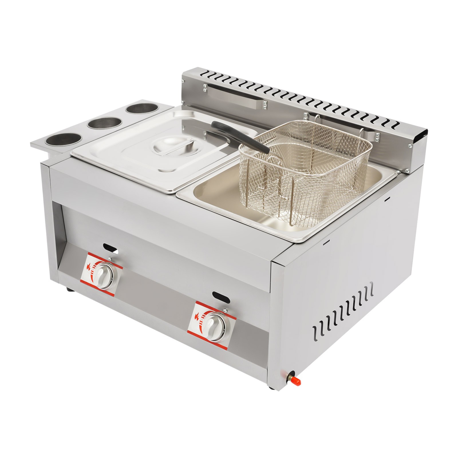 Commercial Deep Fryer with Basket and Lid Stainless Steel Dual Tank Fry Machine