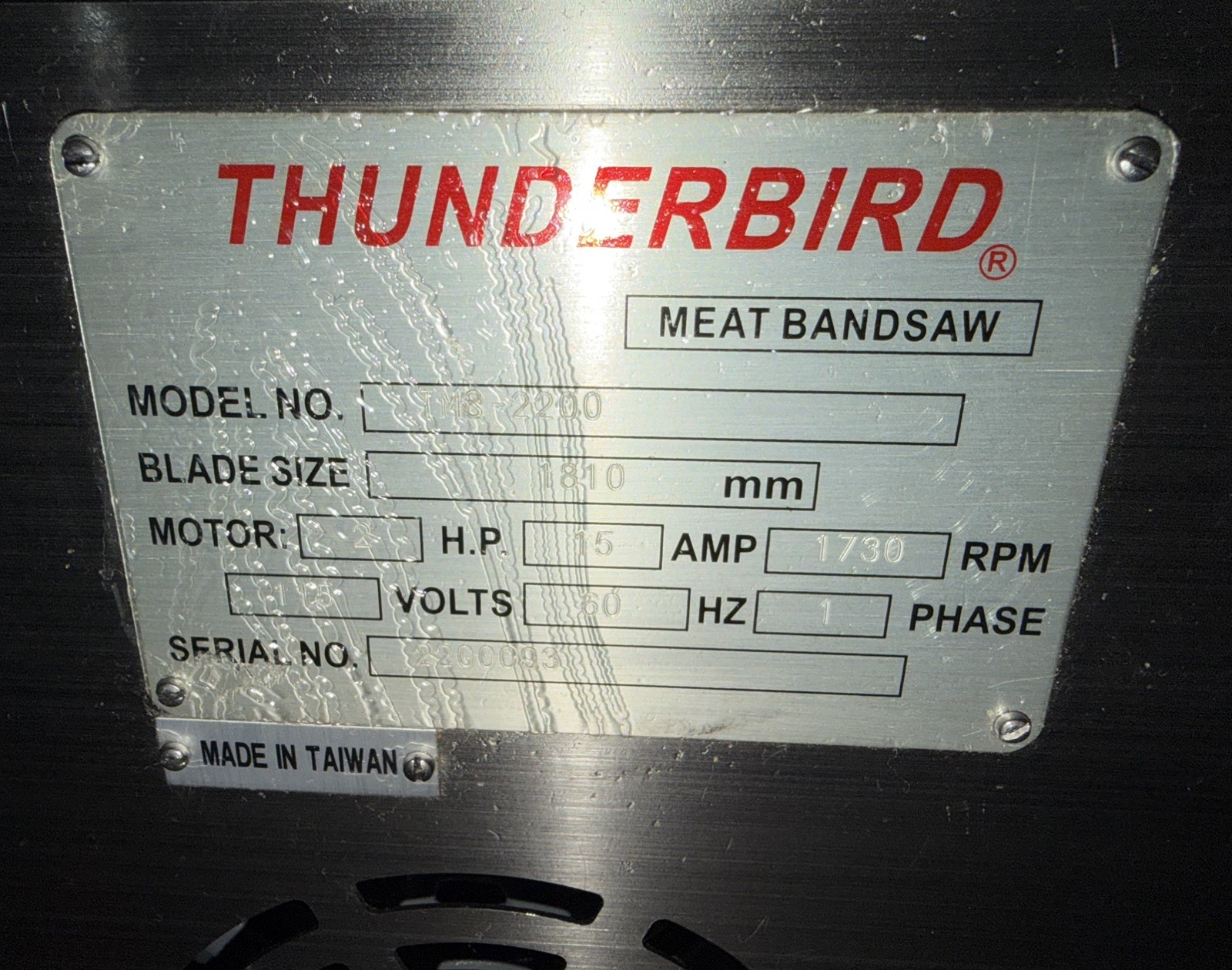 Thunderbird 2 HP Table Top Bone Saw / Meat Saw / Band Saw TMS-2200 Excellent